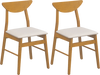 Set of 2 upholstered dining chairs with curved backrest and rubber wood frame, ideal for dining or kitchen seating.