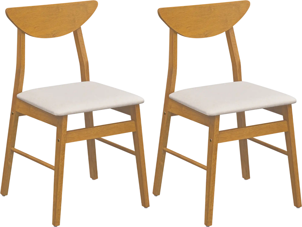 Set of 2 upholstered dining chairs with curved backrest and rubber wood frame, ideal for dining or kitchen seating.