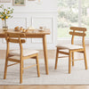 Set of 2 upholstered dining chairs in natural wood with beige fabric, designed for comfort and elegance in dining spaces.