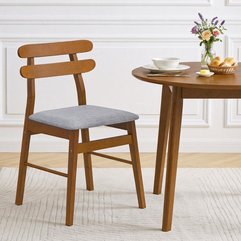 Set of 2 Upholstered Dining Chairs with Padded Seat and Solid Wood Legs-Walnut - Gallery View 1 of 8