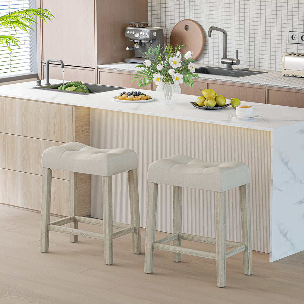 Set of 2 Upholstered Counter Height Bar Stool with Curved Saddle-Seat-Light Gray - Gallery View 1 of 7