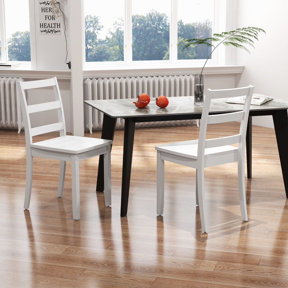Set of 2 Wood Dining Chairs with Solid Rubber Wood Legs-White - Gallery View 1 of 9