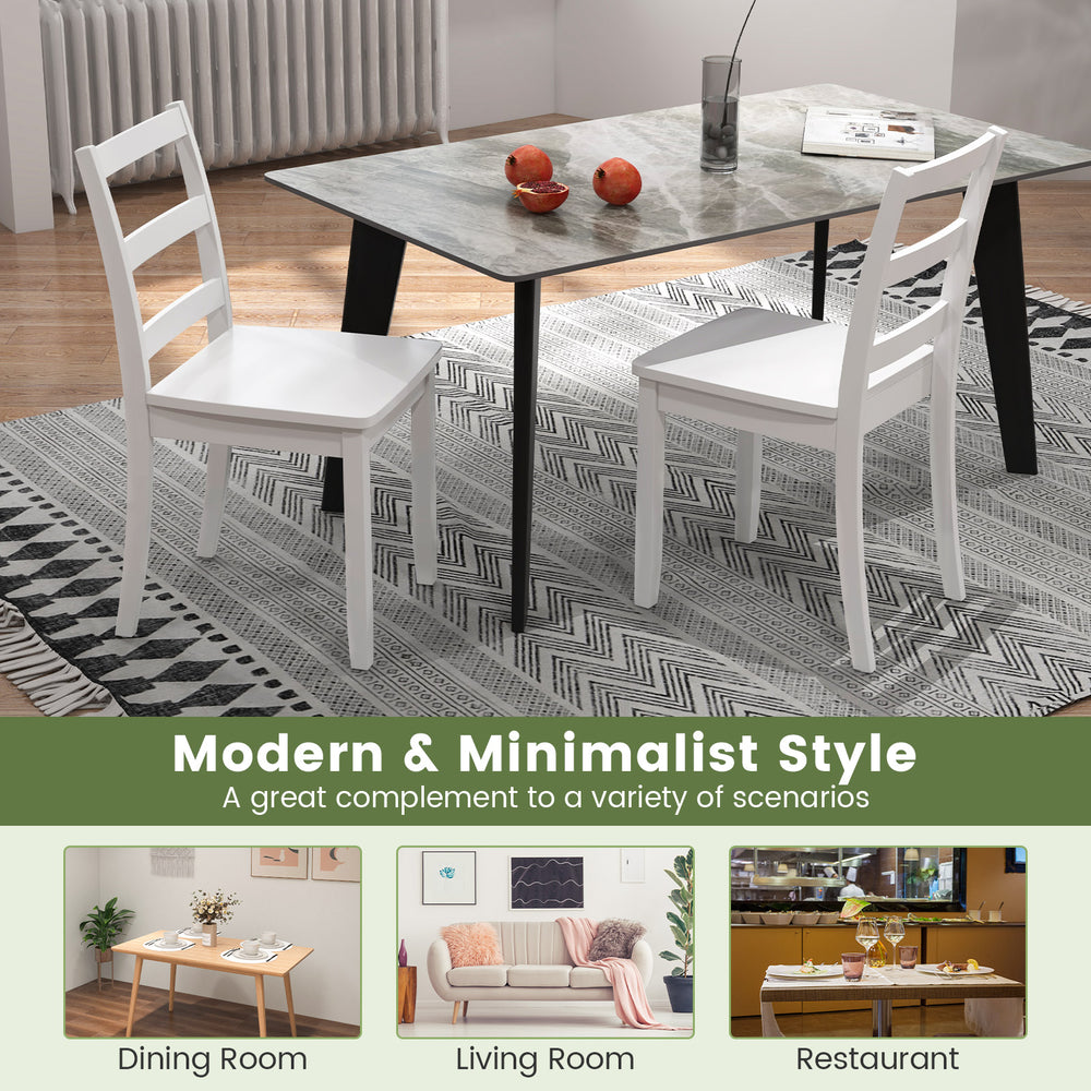 Set of 2 white wood dining chairs with solid rubber wood legs, featuring a modern minimalist style for versatile use.