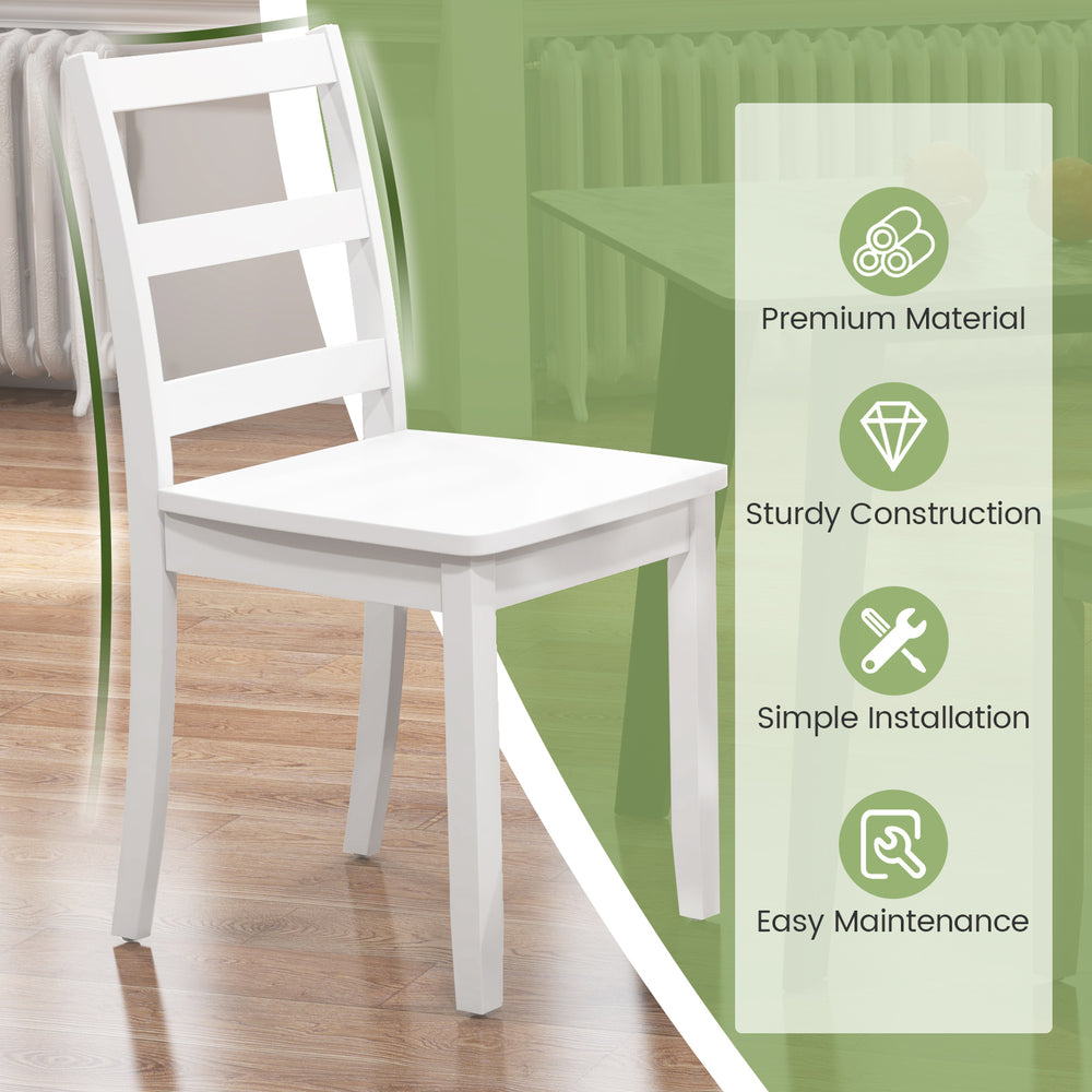 White wood dining chair with solid rubber wood legs, sturdy construction, and modern minimalist style for versatile use.