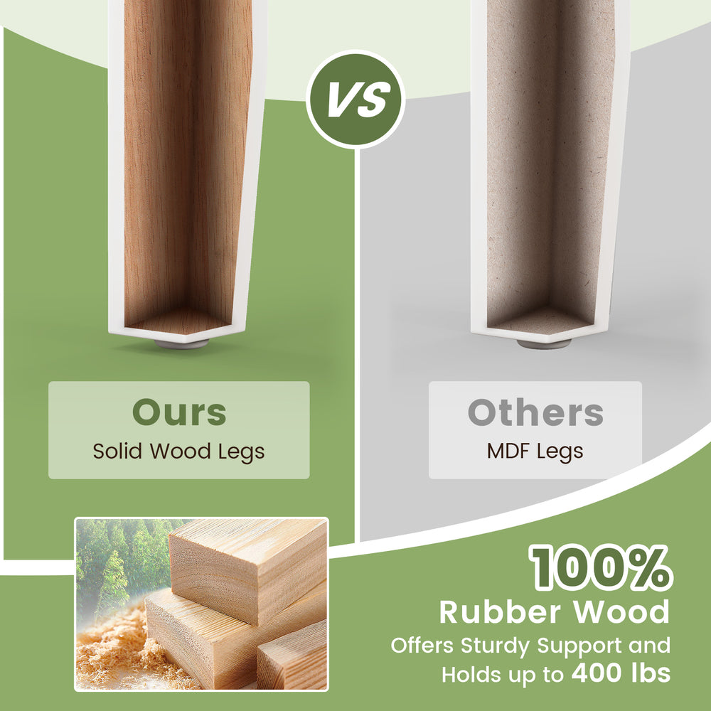 Solid rubber wood legs comparison highlighting sturdiness and support for dining chairs, ideal for modern interiors.