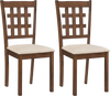 Set of 2 wood kitchen chairs with coffee finish and faux leather upholstered seats for dining or living room use.