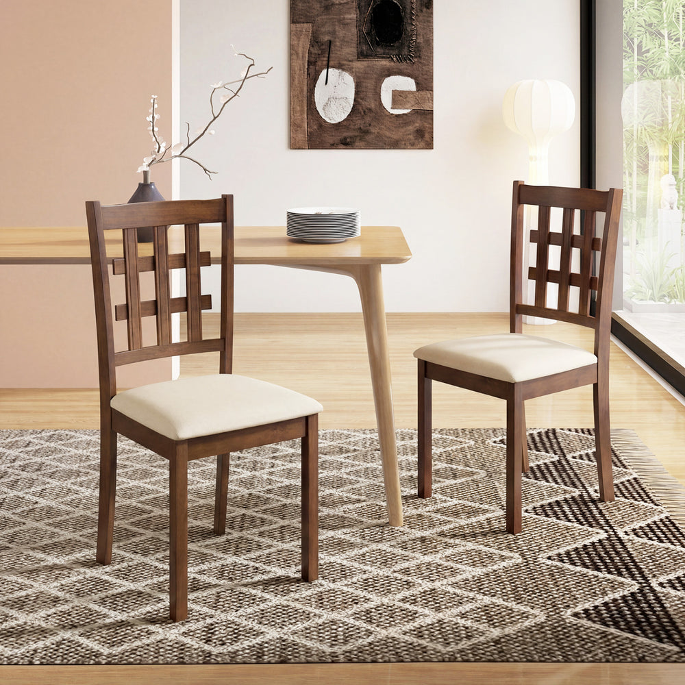 Set of 2 coffee wood kitchen chairs with faux leather seats and ergonomic backrests, ideal for dining rooms or.
