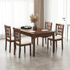 Wood kitchen chairs with faux leather upholstery, featuring ergonomic backrests, ideal for dining room or restaurant.
