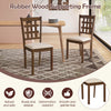 Set of 2 wood kitchen chairs with faux leather seats, featuring a rubber wood frame and ergonomic backrest for comfort.