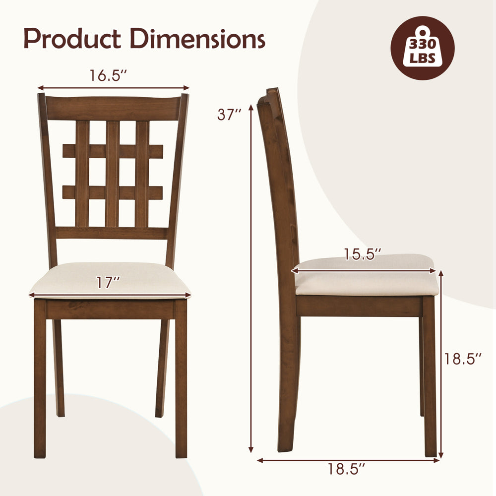 Wood kitchen chair dimensions with faux leather seat, ergonomic backrest, and sturdy rubber wood construction.
