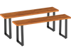 Set of 2 acacia wood patio benches with U-shaped metal legs, ideal for dining or entryway use.