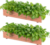 Set of 2 brown wooden decorative raised garden beds filled with lush green plants, ideal for indoor or outdoor use.