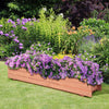 Wooden decorative raised garden bed filled with purple flowers, perfect for enhancing patios and windows.