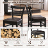 Set of 2 black wooden dining chairs with rubber wood legs, featuring smooth surfaces and reinforced bars for durability.