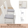 Set of 2 white wooden dining chairs with high backs, padded seats, and rubber wood legs for stylish comfort in dining.