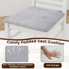 Comfy padded seat cushion in gray polyester fabric for wooden dining chairs, providing soft support and breathability.