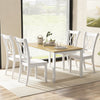 Set of 2 white wooden dining chairs with high backrest and ergonomic seat, perfect for farmhouse-style kitchens.