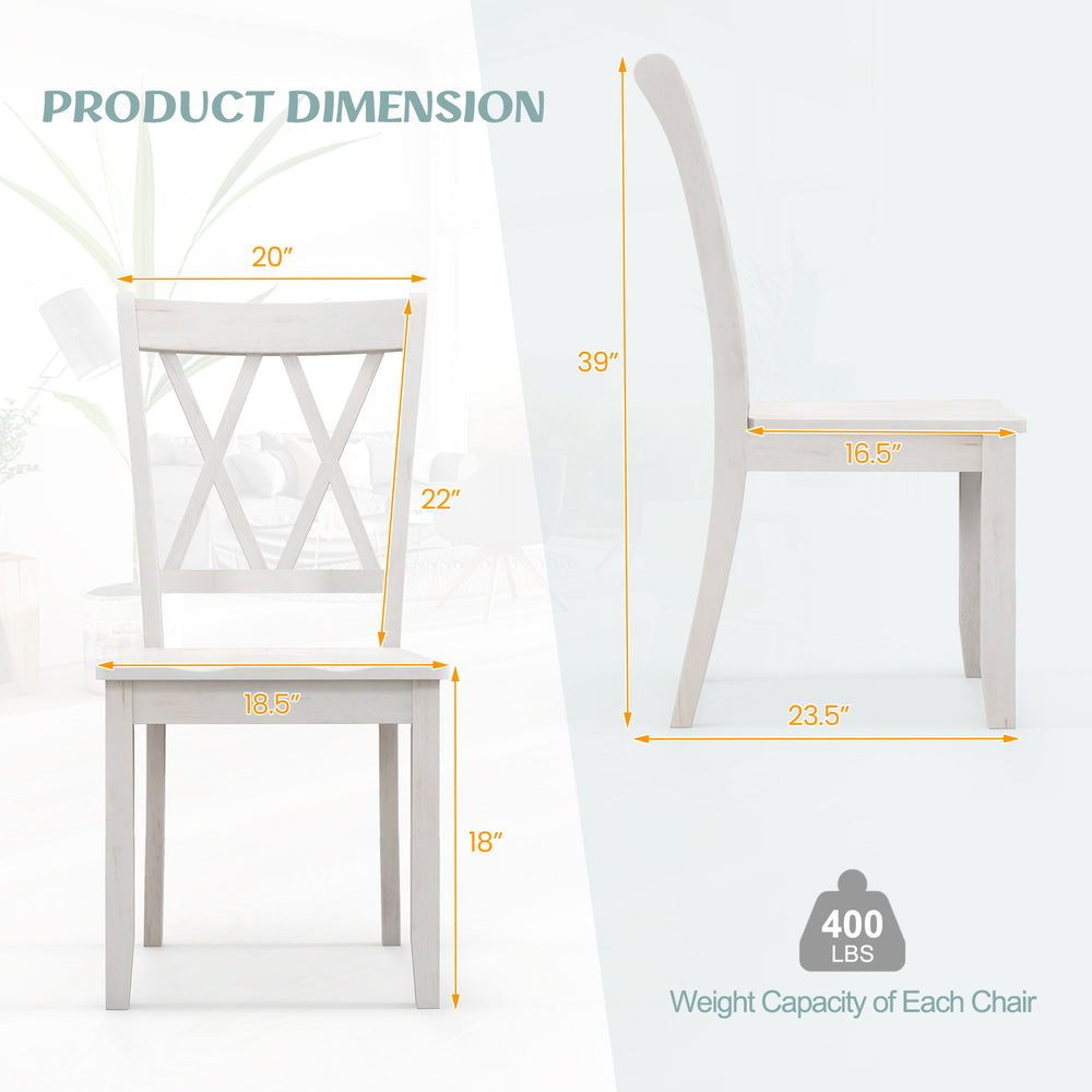 Mid-century white wooden dining chair with high backrest, ergonomic seat, and double X-shaped design for farmhouse.