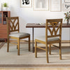 Set of 2 oak dining chairs with upholstered soft padded seats and hollowed backrest, perfect for kitchen or dining room.