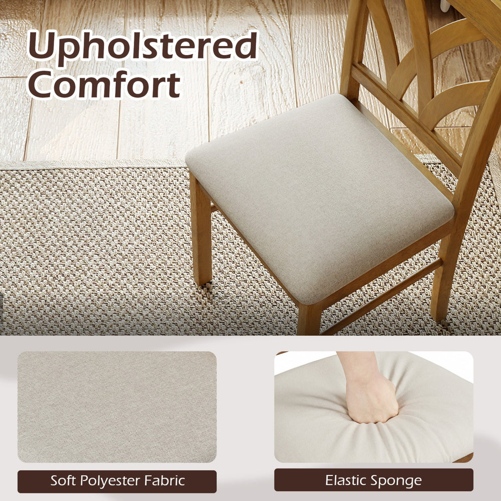 Upholstered dining chair with soft polyester fabric and elastic sponge padding, ideal for kitchen or dining room use.
