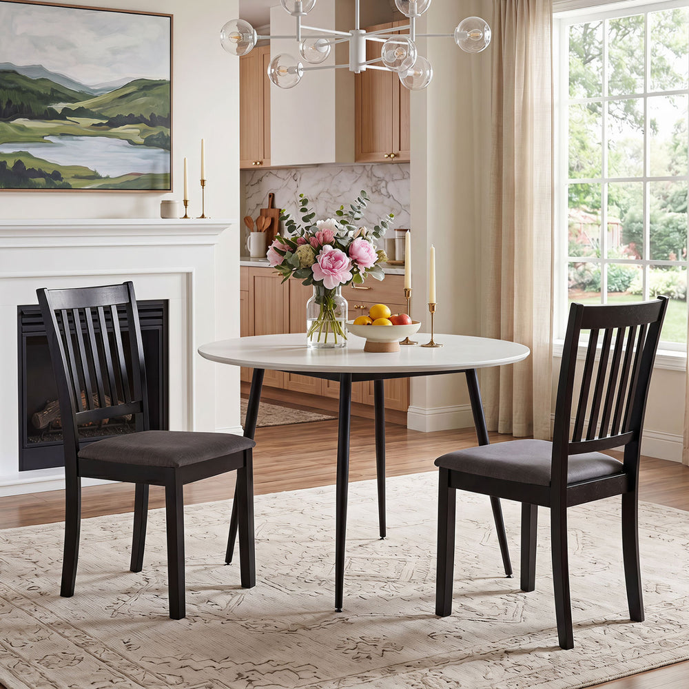Set of 2 Wooden Dining Chairs Upholstered Kitchen Chairs with Rubber Wood Frame-Black - Gallery View 1 of 7