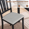 Wooden dining chair with a soft-padded, breathable fabric seat and ergonomic hollow back for comfortable seating.