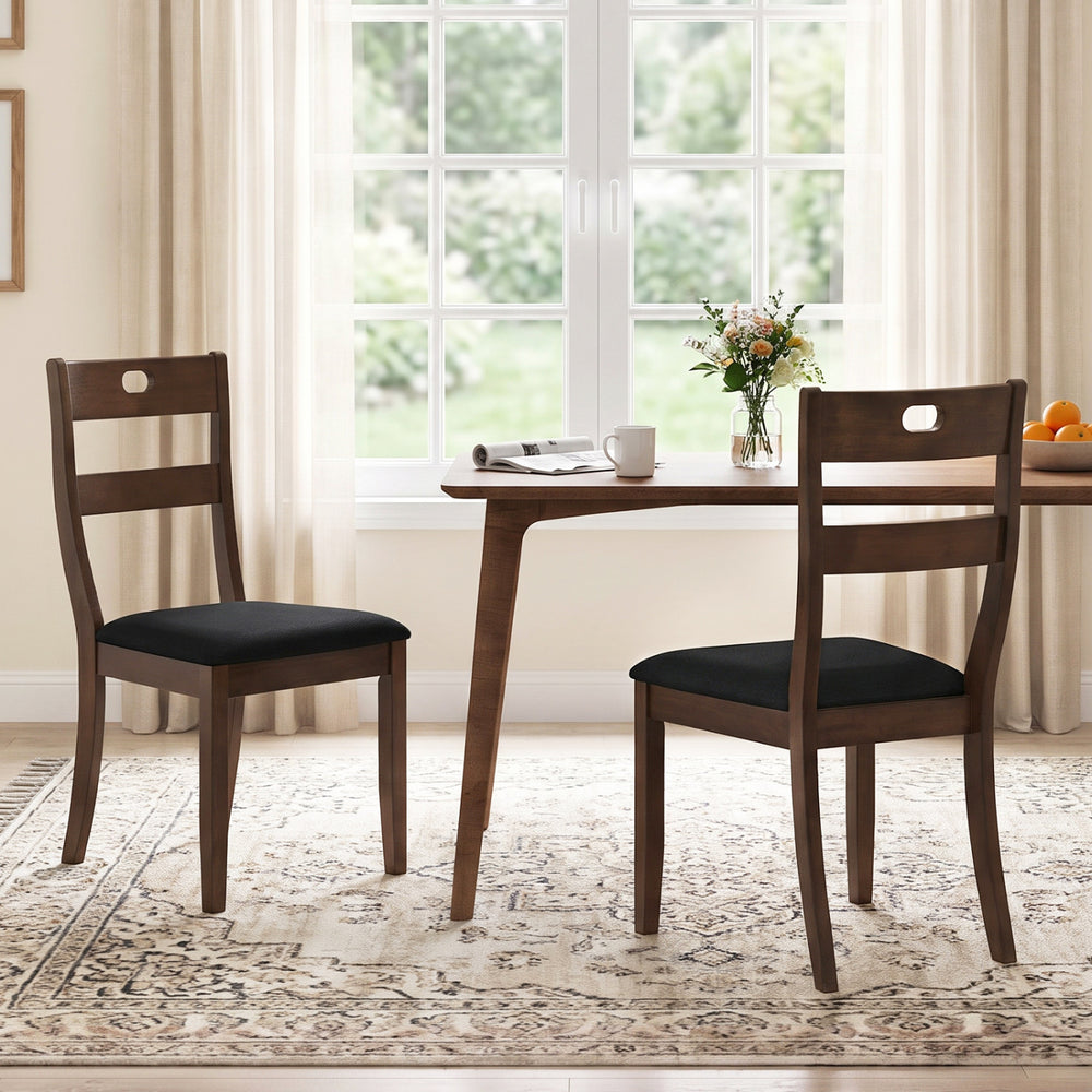 Set of 2 Wooden Dining Chairs with Padded Seats and Rubber Wood Frame-Walnut - Gallery View 1 of 7