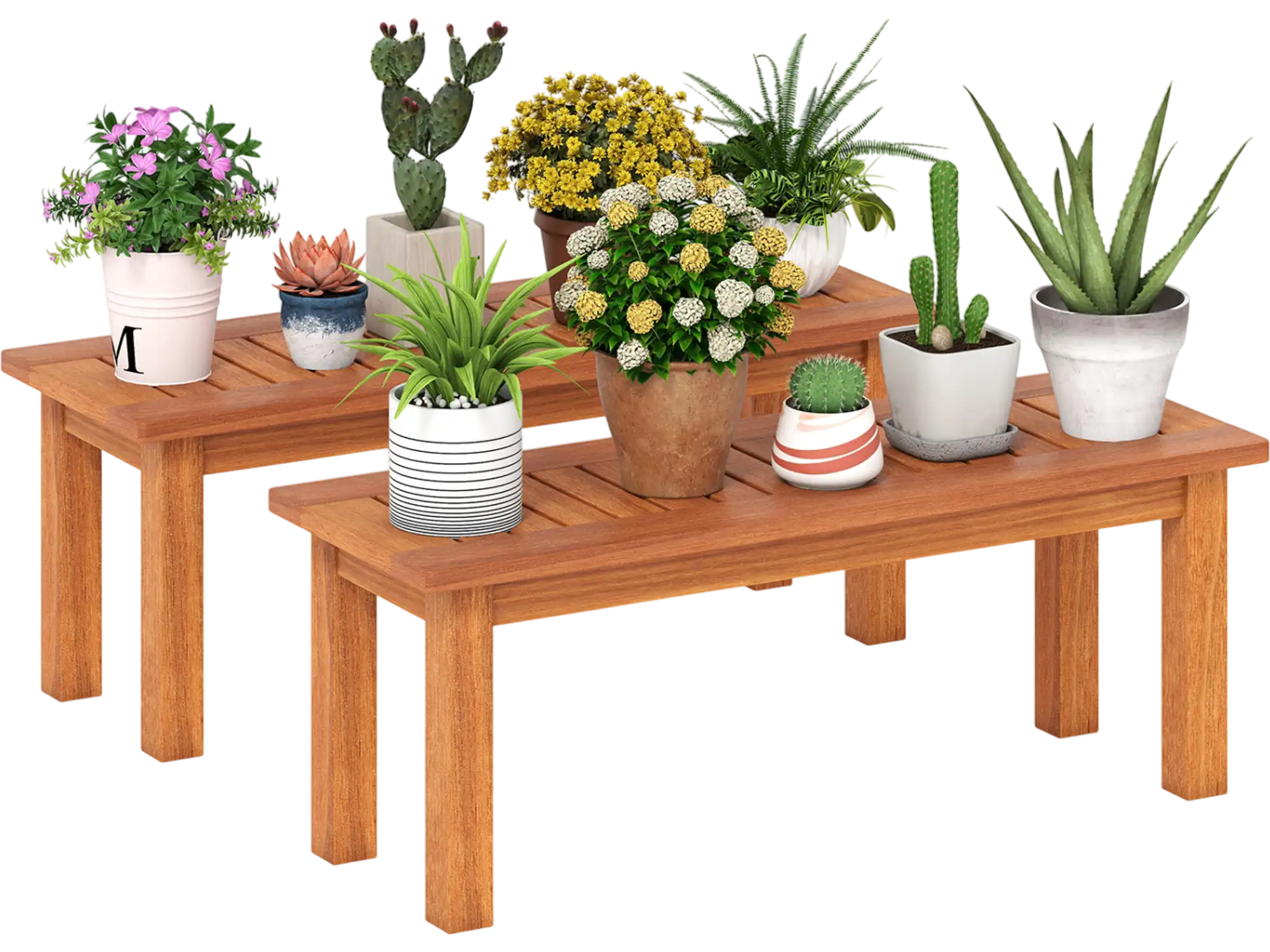 Costway Set of 2 Wooden Plant Stands Indoor Outdoor Solid Wood Flower Pot Display Shelf 54352142 New