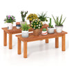 Set of 2 Wooden Plant Stand Outdoor Indoor Solid Wood Flower Pot Holder Display Shelf-S - Gallery View 1 of 10