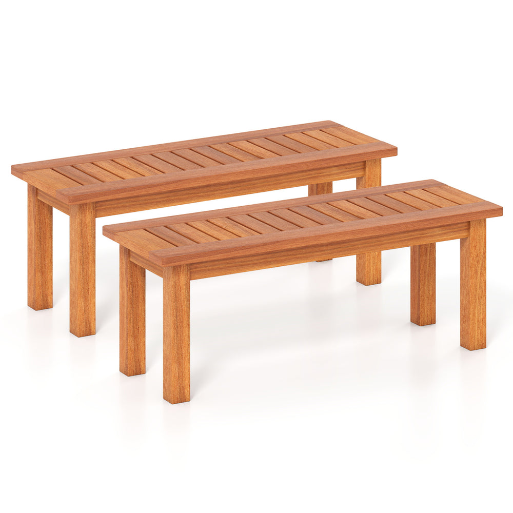 Set of 2 solid wood plant stands with slatted tops, perfect for displaying potted plants indoors or outdoors.