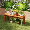 Wooden plant stand showcasing potted plants, crafted from solid wood with a brown finish for outdoor and indoor use.