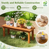 Wooden plant stand made of solid wood with waterproof teak oil finish, ideal for displaying potted plants outdoors or indoors.