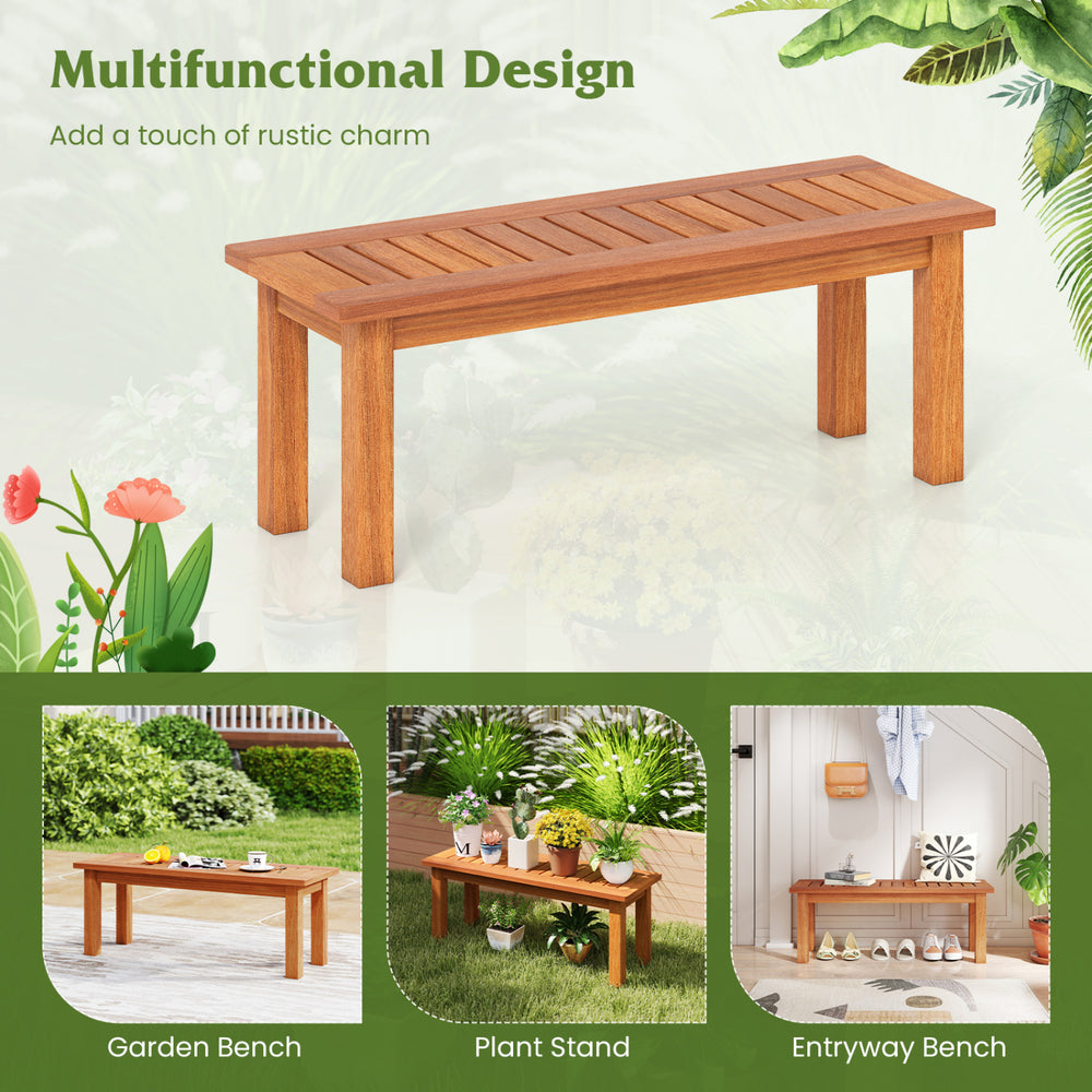 Wooden plant stand with slatted top, crafted from solid wood, perfect for displaying potted plants indoors or outdoors.