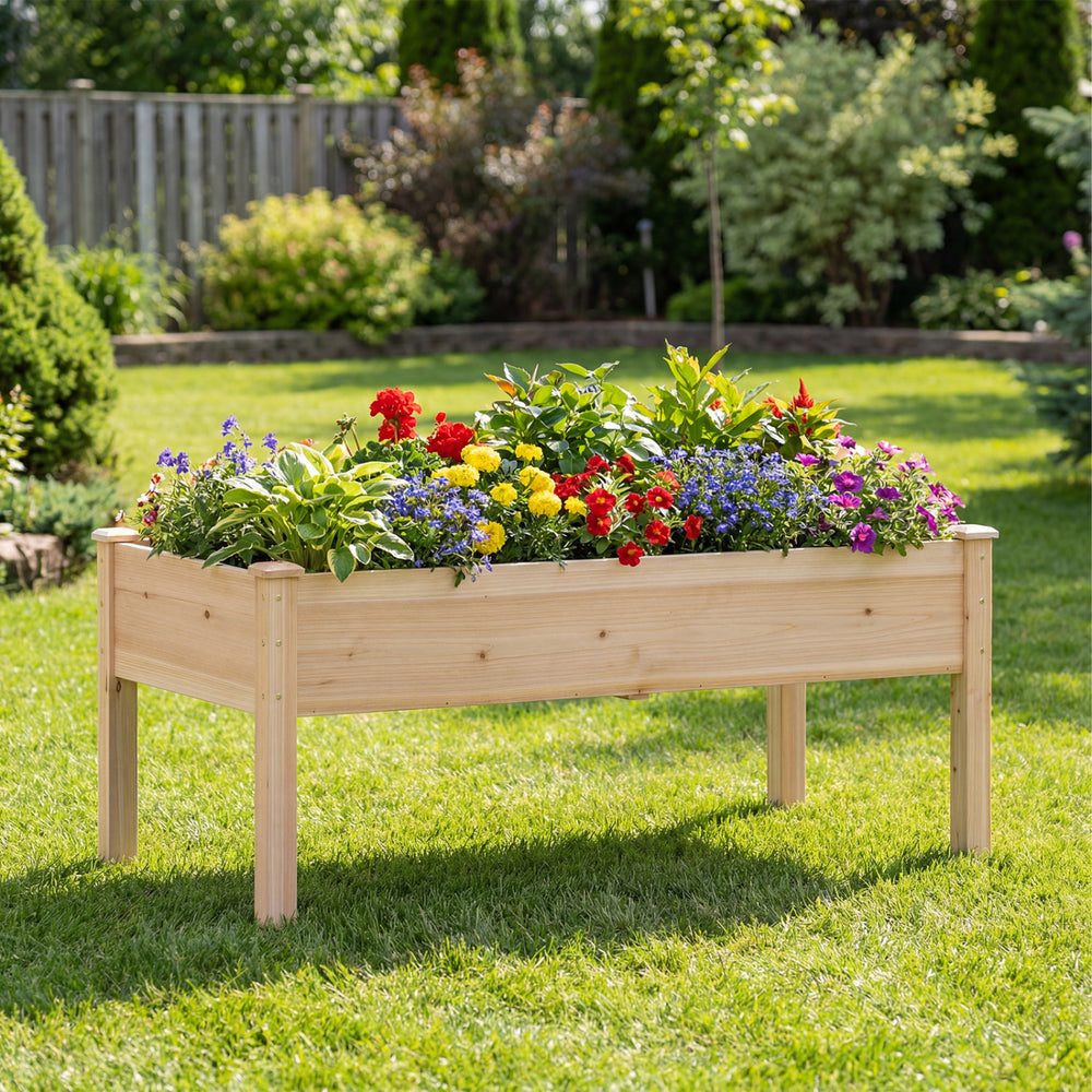 Set of 2 Wooden Raised Garden Bed with Legs Natural Fir Wood Elevated Planter Box - Gallery View 1 of 10