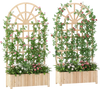 Set of 2 wooden raised garden beds with trellis for climbing plants, featuring a natural finish and spacious planter.