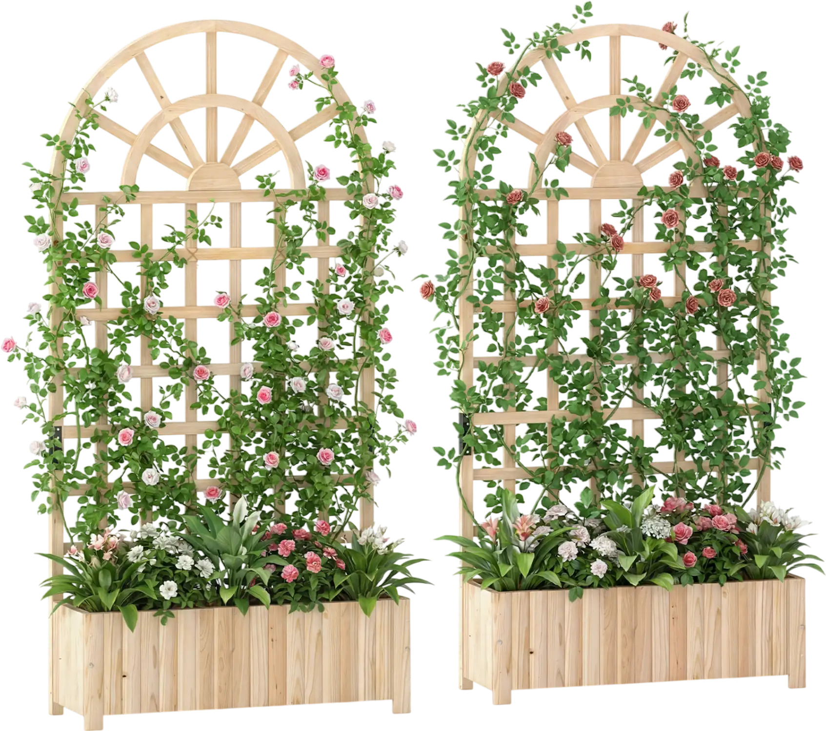 Costway Set of 2 Wooden Raised Garden Bed Planter Box w/ Trellis Privacy Screen 71