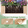 Wooden raised garden bed with trellis, featuring drainage holes and detachable bottom panels for flexible planting.