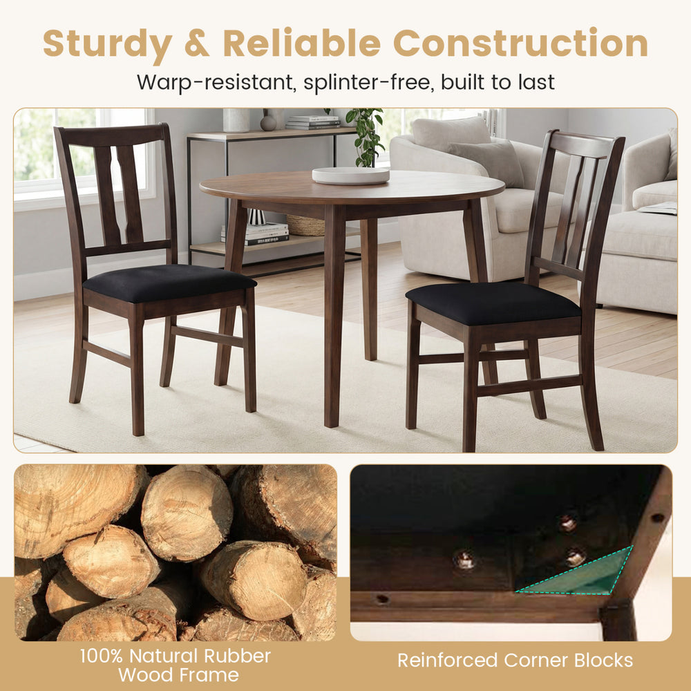 Set of 2 wooden upholstered dining chairs with high curved back in walnut, featuring a durable rubber wood frame for.