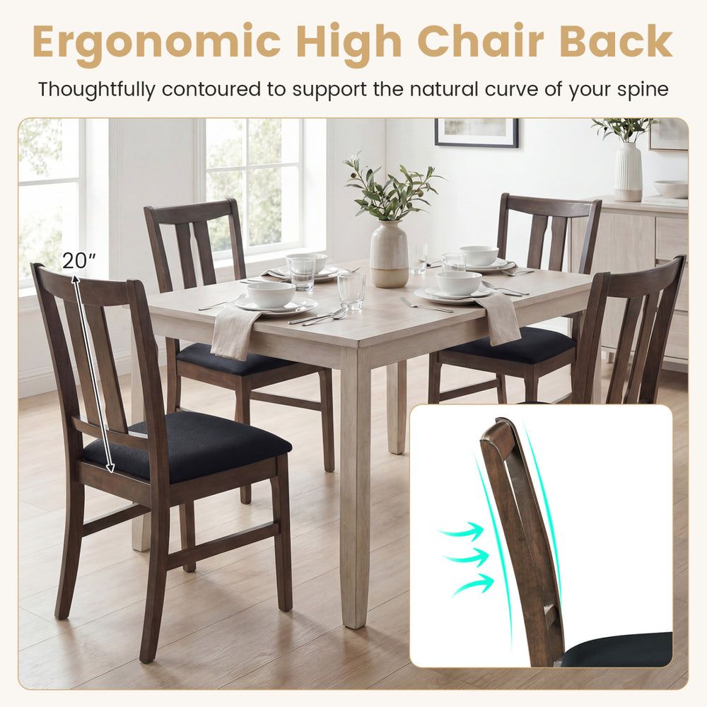 Set of 2 wooden upholstered dining chairs with a 20" high curved back, walnut finish, designed for comfort and style.