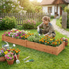Wooden vegetable raised garden bed set in a backyard, ideal for planting flowers and herbs with sturdy fir wood construction.