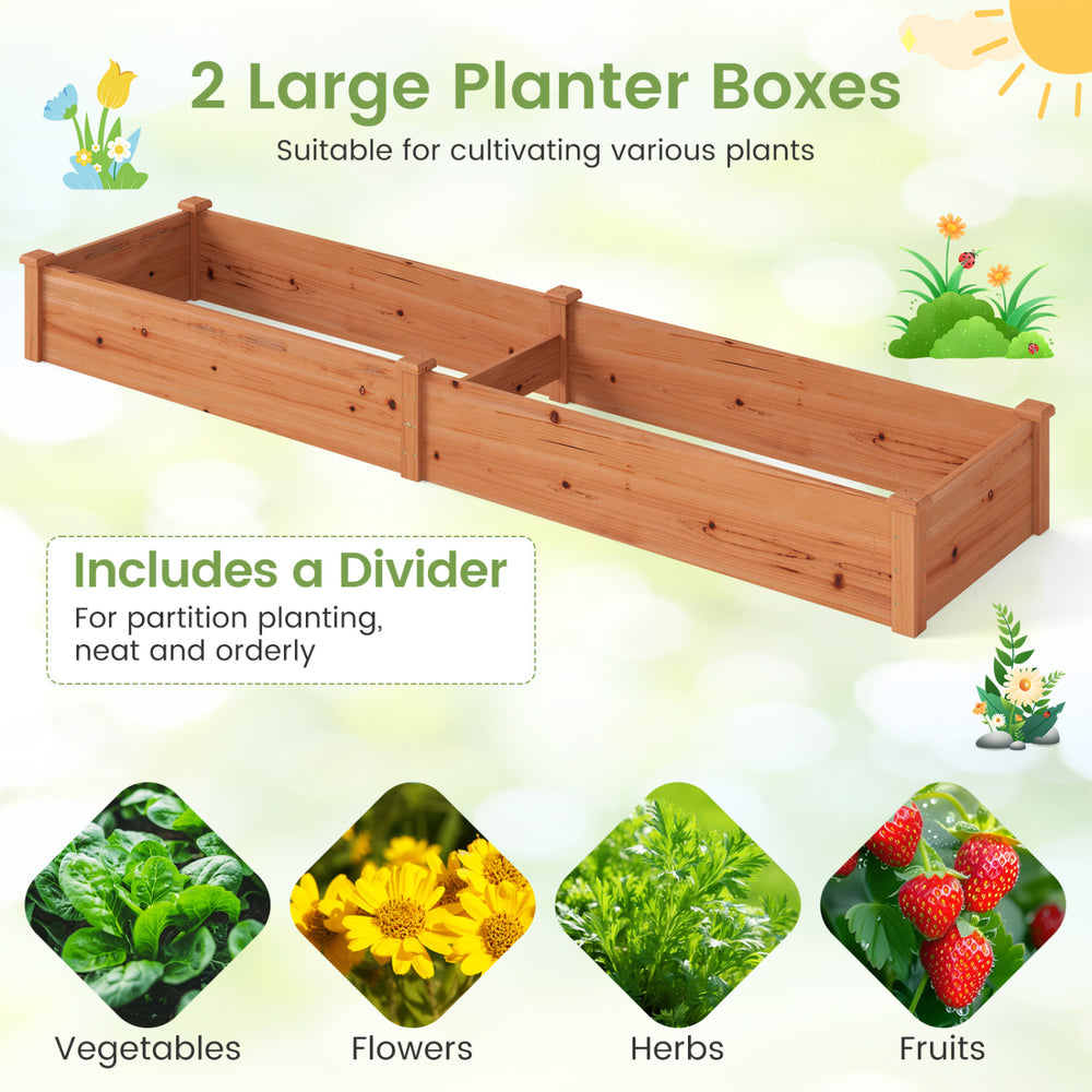Two large wooden planter boxes made of solid fir wood, ideal for cultivating vegetables, fruits, and flowers in your backyard.