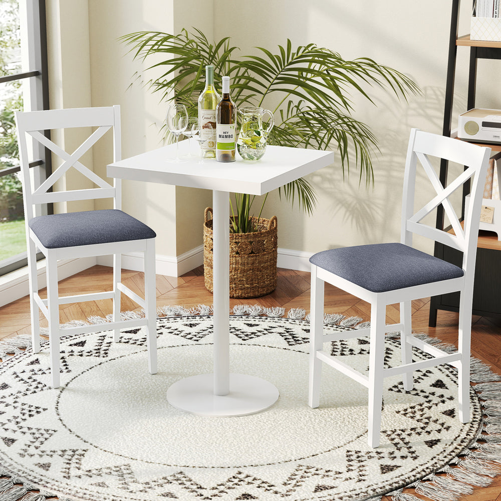 Set of 2 X-Back Bar Stools with Upholstered Cushioned Seats-White - Gallery View 1 of 9