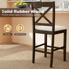 X-back bar stool in brown with upholstered seat, made of solid rubber wood, ideal for kitchen islands and home bars.