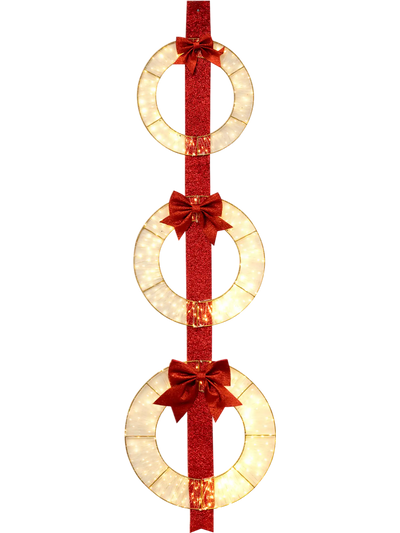 Costway Set of 3 Christmas Lighted Wreaths Warm White LED Bows 83291675 New