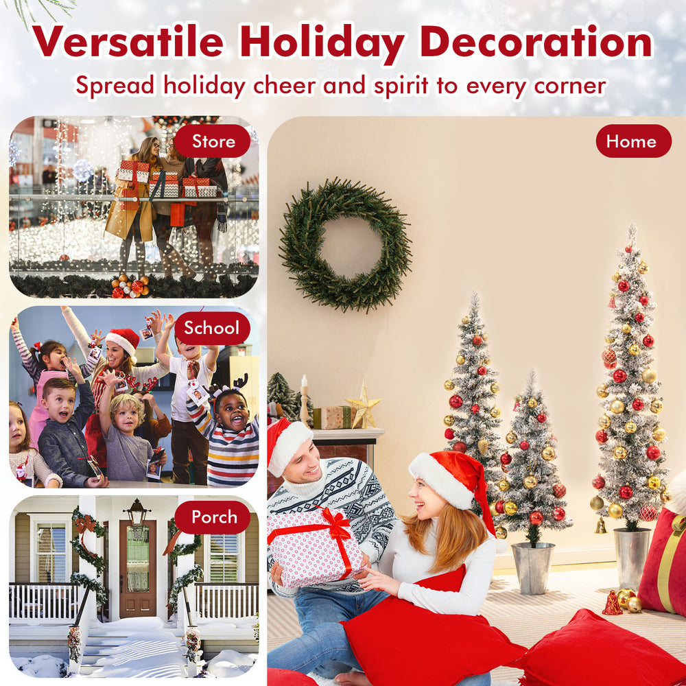 Set of 3 potted artificial Christmas trees with snowy flocked tips, perfect for versatile holiday decoration in small.