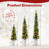 Dimensions of a set of 3 pre-lit artificial Christmas trees with 230 warm white LED lights for versatile holiday decor.