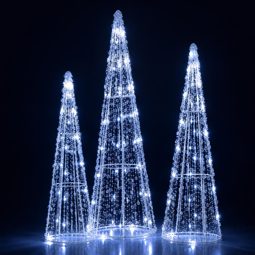 Set of 3 Pre-lit Christmas Cone Trees with Star Strings for Christmas-Cold White - Gallery View 1 of 10