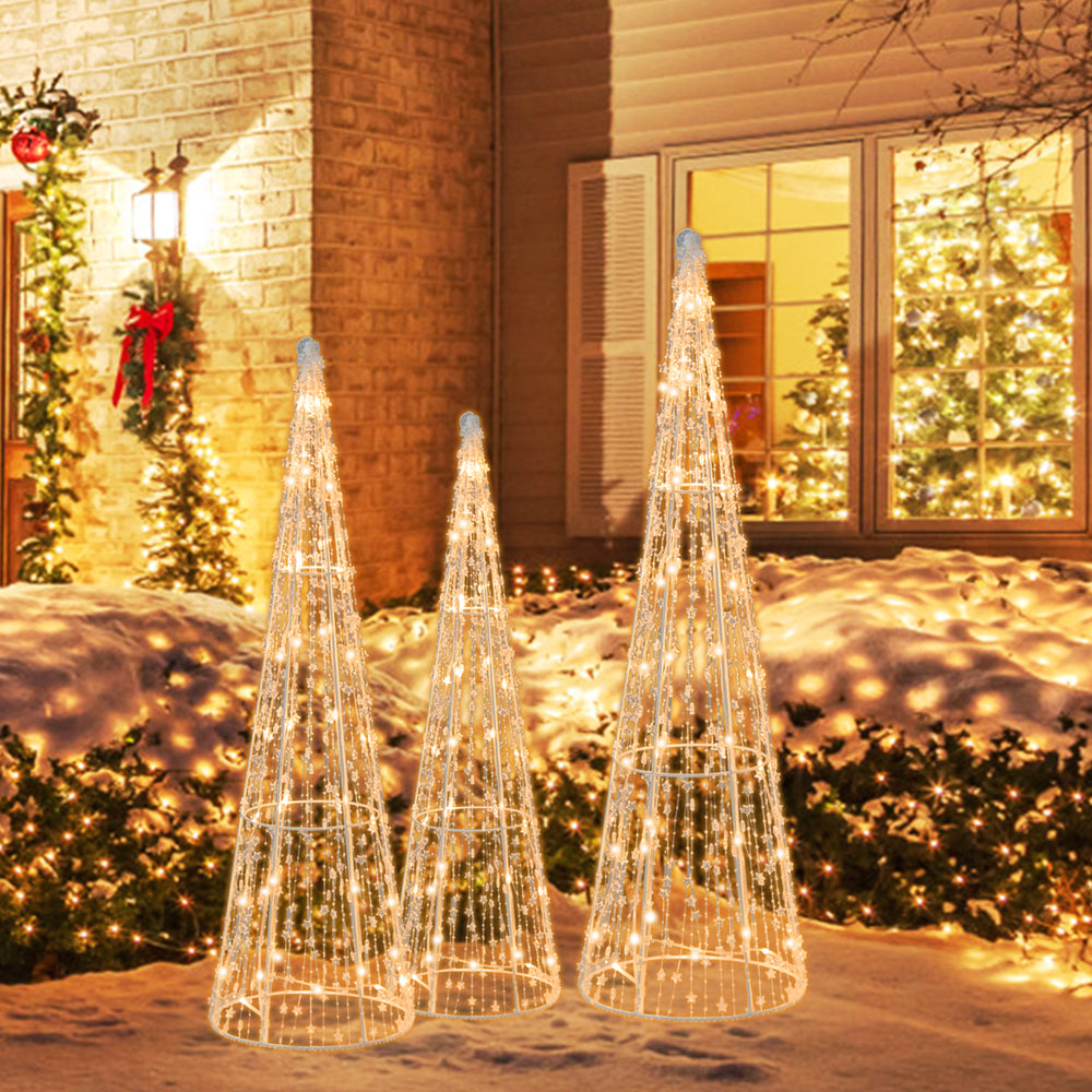 Set of 3 Pre-lit Christmas Cone Trees with Star Strings - Gallery View 1 of 10