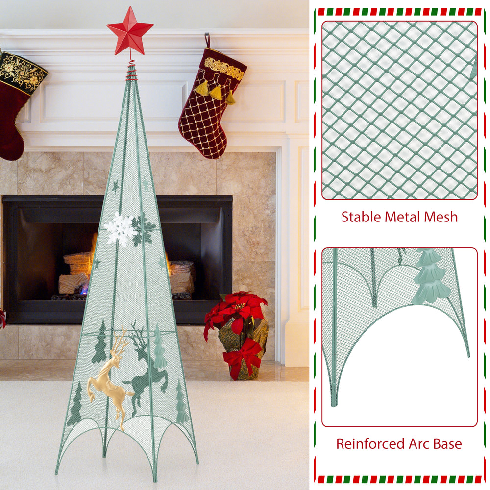 Tower-shaped 3ft, 3.5ft, and 4ft Christmas trees with removable star toppers, featuring festive patterns for holiday.