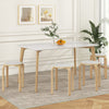 Set of four stackable bentwood dining chairs with round white tops, featuring ergonomic design and sturdy legs.